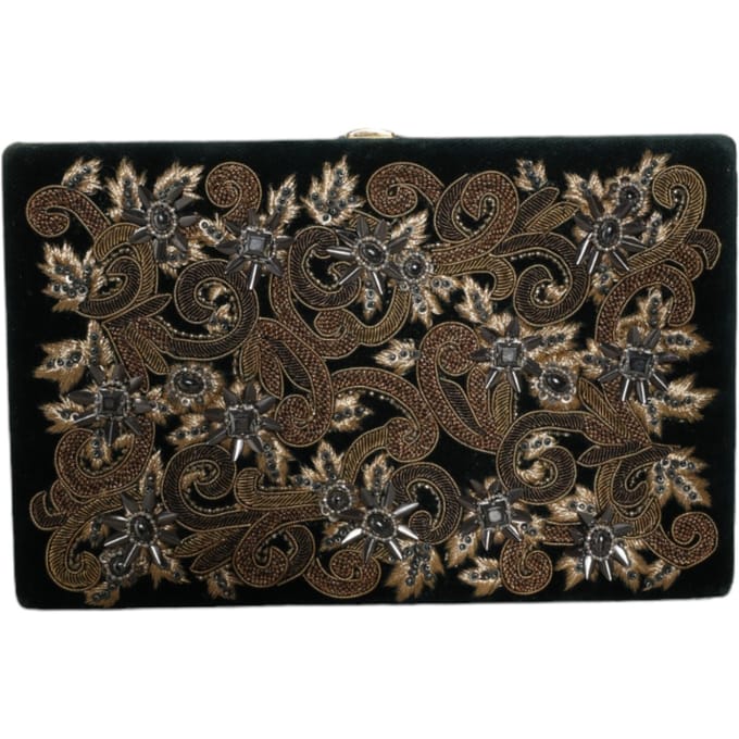 Zwarte Velvet Gouden Frame Clutch Avondfeest Tas