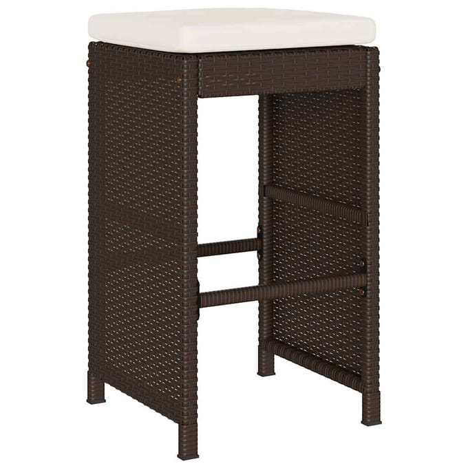 vidaXL - Tuinbarkrukken - 2 - st - met - kussens - poly - rattan - bruin