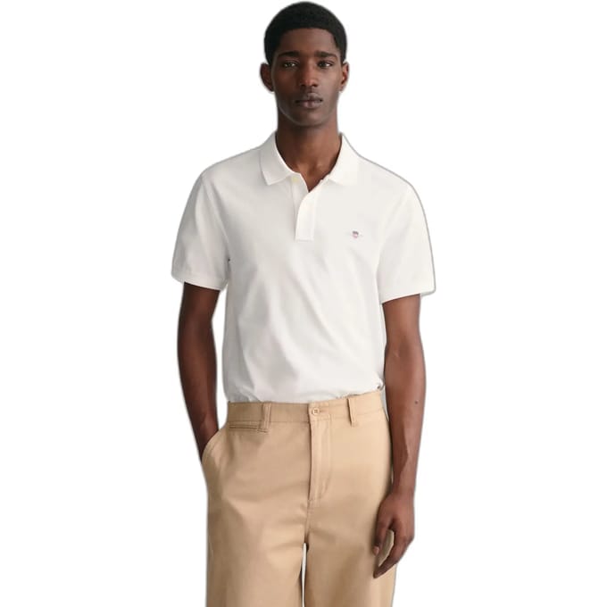 Gant Polo Fine Shield Short Sleeve Piqué Uni Wit / male