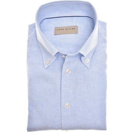John Miller Overhemd Fine Striped Button-Down Linnen Cotton Licht Blauw / male