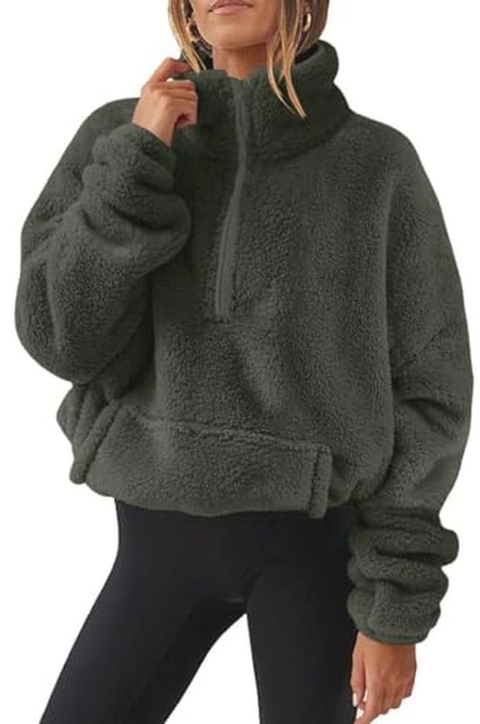 Dames Oversized Fleece Sweatshirt zonder Capuchon met Halve Rits en Zakken