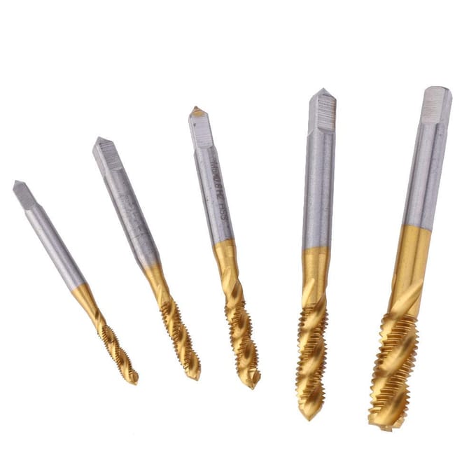 Kit de 5 embouts de taraudage à cannelure hélicoïdale HSS plaqué titane M3M8