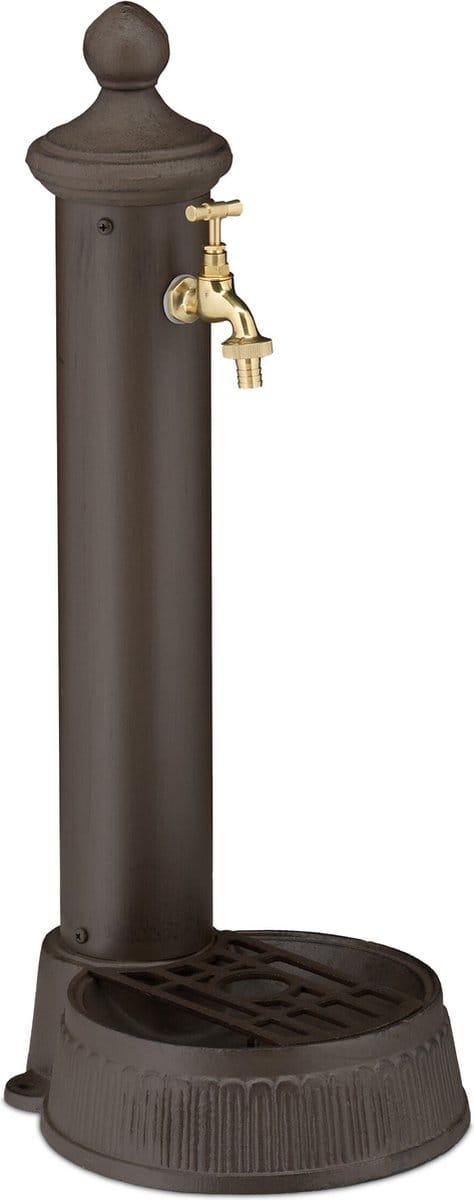 waterzuil met kraan - 65 x 25 x 30 cm - tuin - bruin