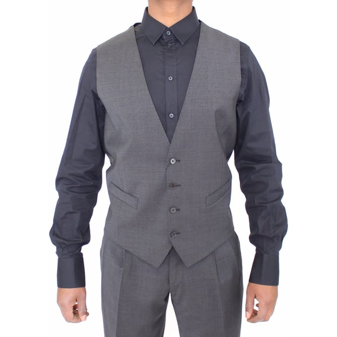 Dolce & Gabbana Heren Grijs Gestreept Wollen Jurk Vest Gilet