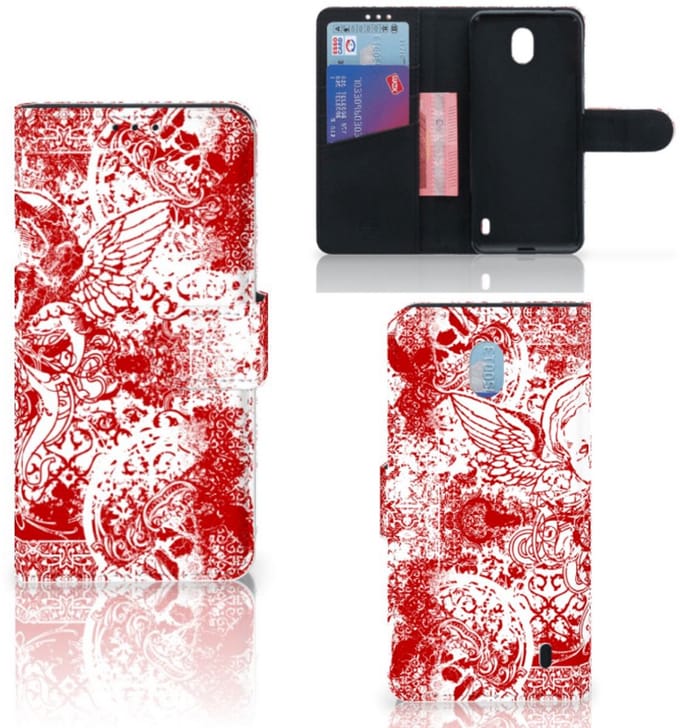 Telefoonhoesje met Naam Nokia 1 Plus Angel Skull Rood