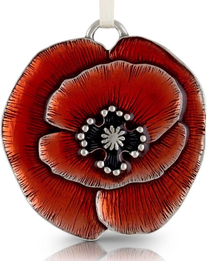 Tinnen Herdenkingsornament Papaver Rood met Lint
