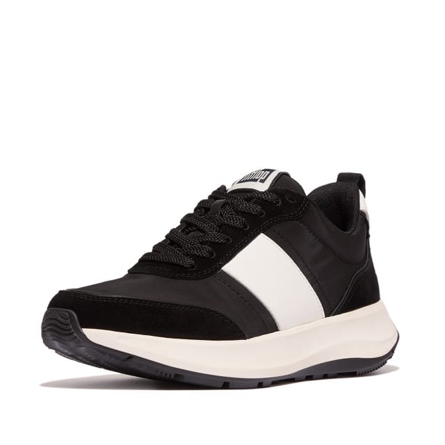 FitFlop F-Mode Flow Sneaker - Nylon & Suede Mix ZWART - Maat 43
