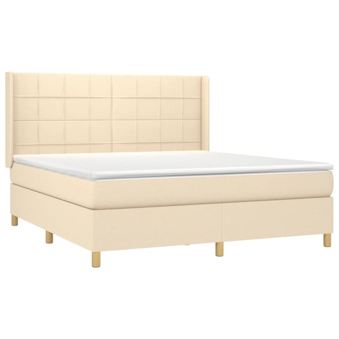 vidaXL - Boxspring - met - matras - stof - crèmekleurig - 160x200 - cm