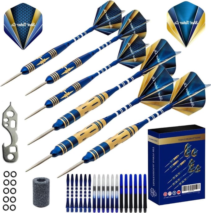 Stalen Tip Dartset - Professionele Darts - Precisie Spel - Optimale Balans Grip - 6 Delig - Blauw Goud