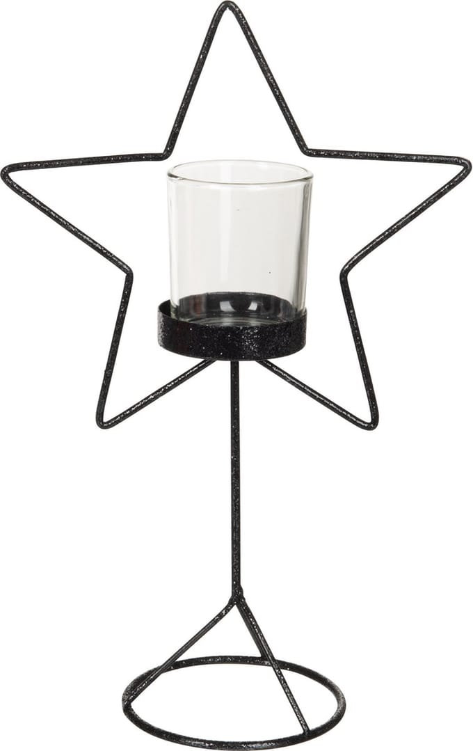 J-Line theelichthouder Ster Glitter - metaal - zwart - small