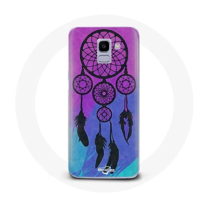 Coque pour Samsung Galaxy A6 2018 Attrape Rêve Noir Fond Bleu et Violet