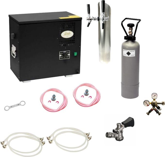 Complete Set - Biertap - AS-40, 2-kraans - Waterbadkoeler - Thuistap - Bierkoeler - met Fustkoppeling Type D