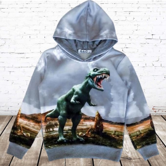 Grijze hoodie met dino h150 - Grijs - 86/92