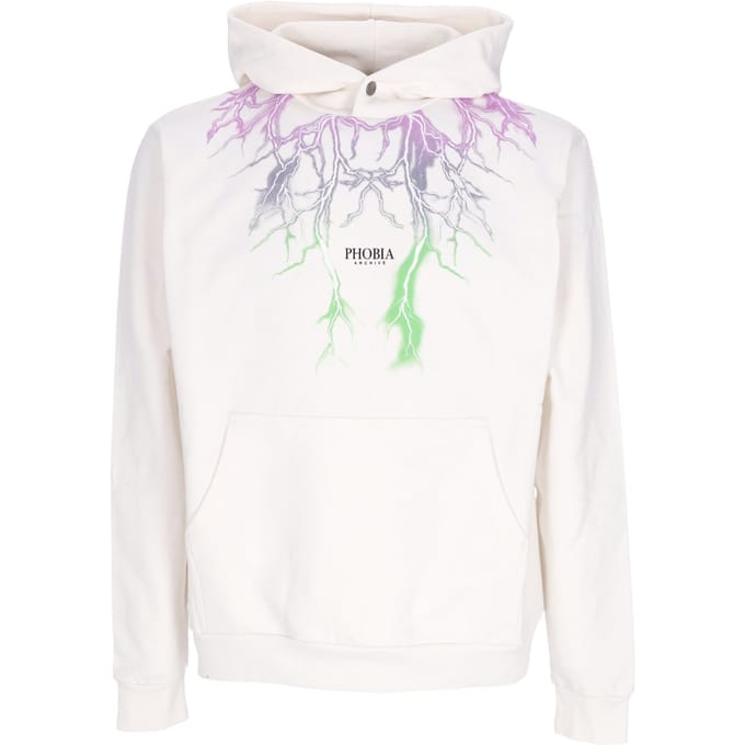 Lichtgewicht herensweatshirt met capuchon, tweekleurige bliksemprint en capuchon, wit