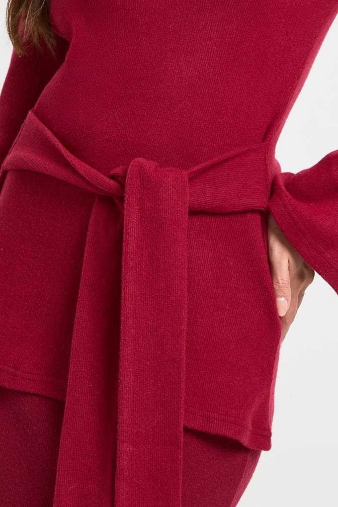 boohoo Dames Geborstelde Rib Bardot Strik Taille Lonline Top | Red | Maat: 6