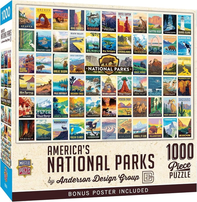 Collage Puzzel - Nationale Parken - Ontspanning thuis - 1000 stukjes - 489 x 679 cm - Vintage