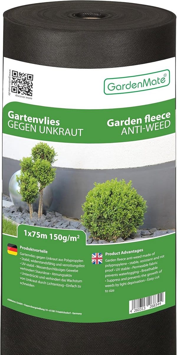 Anti-Onkruiddoek 150g/m² - Scheurvast en Waterdoorlatend Gronddoek - 1mx75m