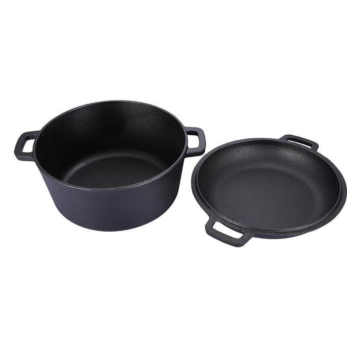 2-in-1 Gekruide Gietijzeren Dubbele Dutch Oven Combo Koker L black