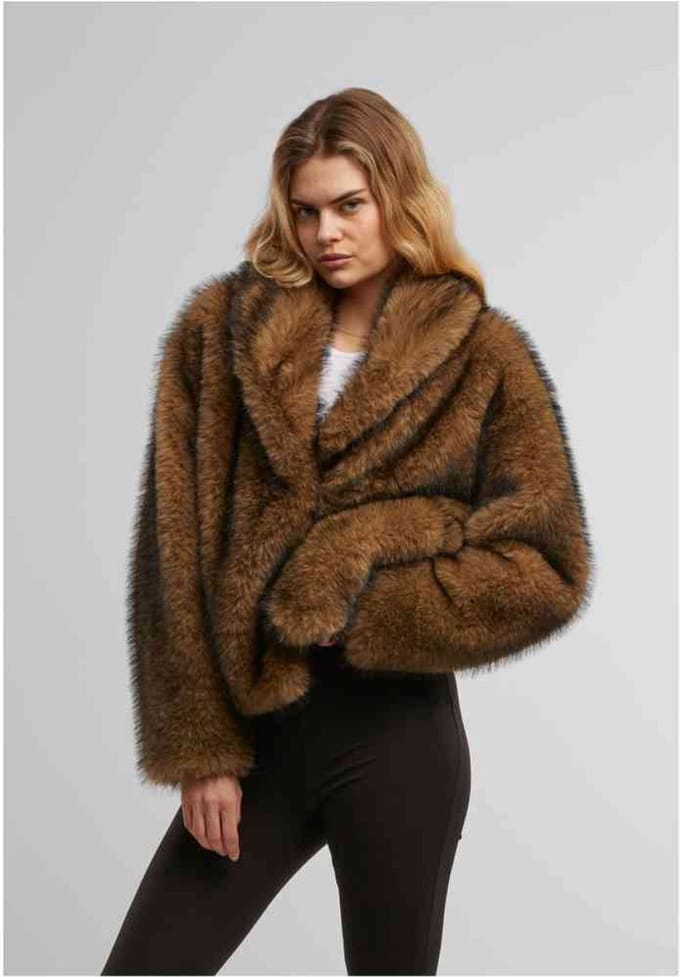 Urban Classics - Short Faux Fur Jacket - XS - Bruin/Zwart