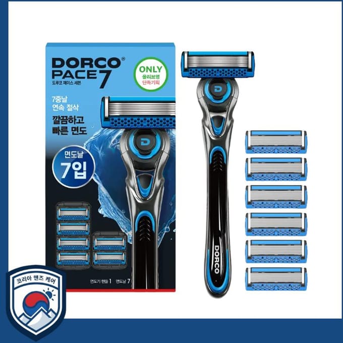 [DORCO] PACE7 Scheermes Set (1 Handvat + 7 Cartridges) - 7-bladig precisiesysteem blue