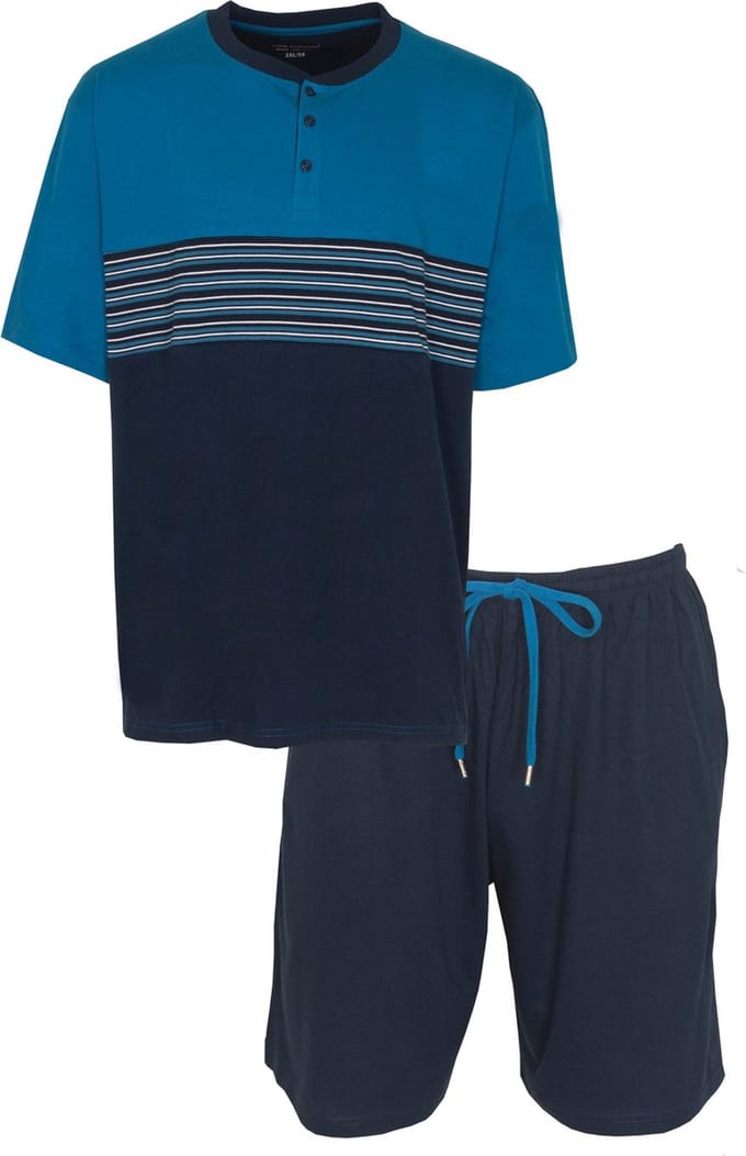 Paul Hopkins Heren Shortama - Pyjama Set - Polo Sluiting - Donkerblauw - Maat M