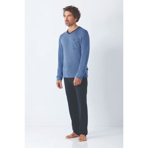 Klima-light heren pyjama marine blauw Hajo - Blauw - Maat - 48