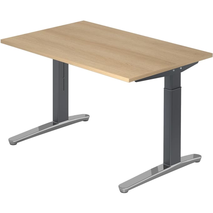 Bureautafel TOPAS LINE, handmatig in hoogte verstelbaar, B 1200 mm, eik/grafiet/aluminium gepolijst