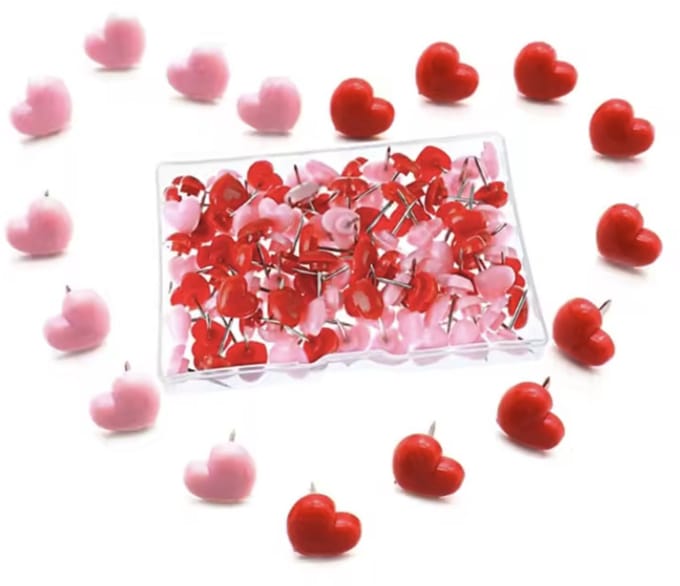 New Age Devi - Versier je prikbord met liefde - 100 pushpins in rood en roze opbergdoos