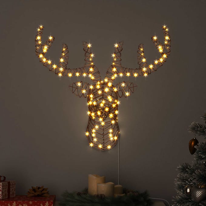 vidaXL - Rendier - Trek - Slede - 140 - LED's - Warmwit - 68 - x - 36,5 - x - 62,5 - cm - Rattan