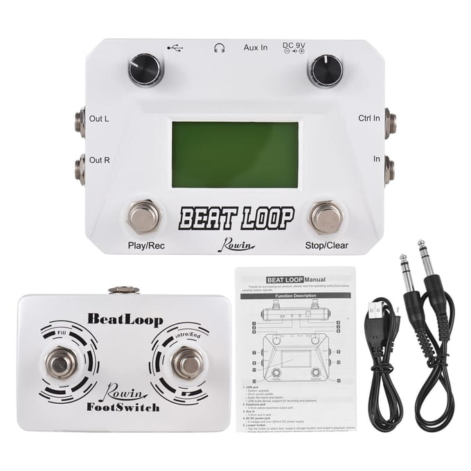Rowin Drum Machine Pedaal Circulaire Opname Gitaar Looper Pedaal 40 Drums Ritme LCD Backlight wit