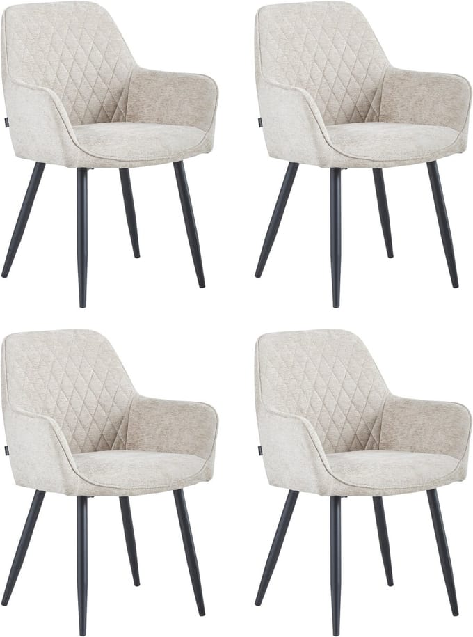 Colenis® - Beverly Eetkamerstoel - Set Van 4 - Taupe - Chenille Stof - Industrieel