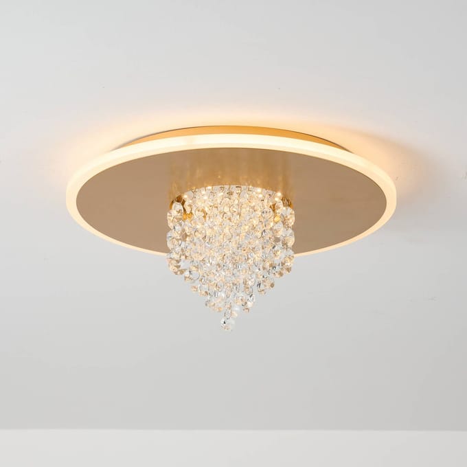 Searchlight LED plafondlamp Deluge, goudkleurig, Ø 32 cm, metaal/acryl