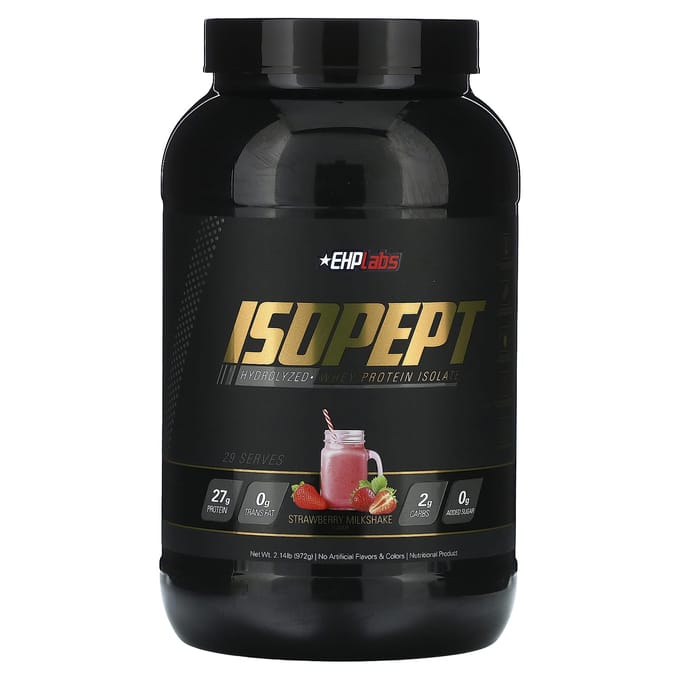 EHPlabs, IsoPept, Gehydrolyseerd Wei-eiwit Isolaat, Aardbeien Milkshake, 2,14 lb (972 g)