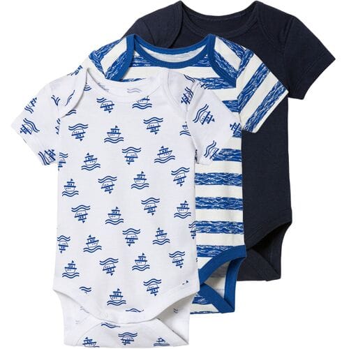 LUPILU 3 baby rompertjes (Donkerblauw/wit/gestreept, 62/68)