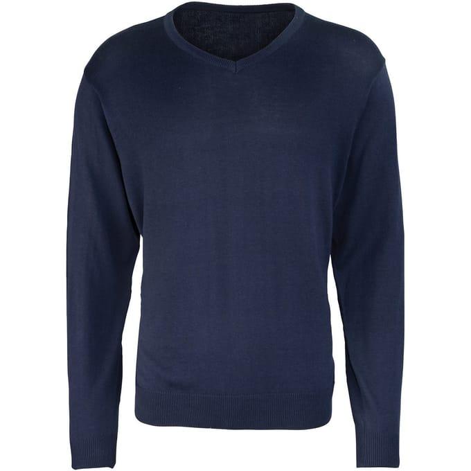 Premier Heren Gebreid Katoen Acryl V Hals Sweatshirt (Marine)