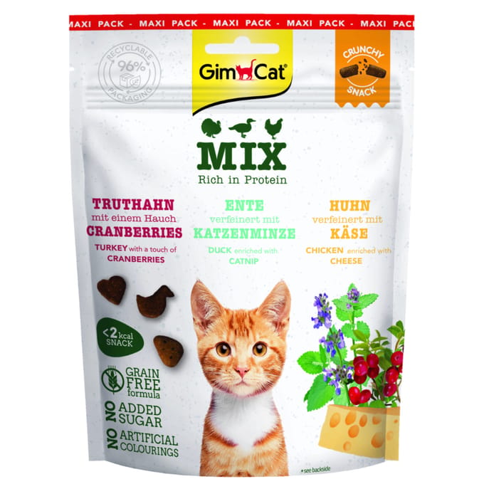 GimCat Crunchy Snacks Eend met Kattenkruid - Mix Kalkoen, Eend, Kip (140 g)