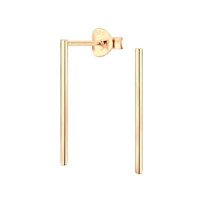 Joy|S - Zilveren Bar oorbellen - staaf - 1 x 20 mm - rose plated