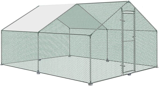 ACXIN Kippenhok met Ren - 3x4x2m - Verzinkt Frame - PVC Net - PE Dak