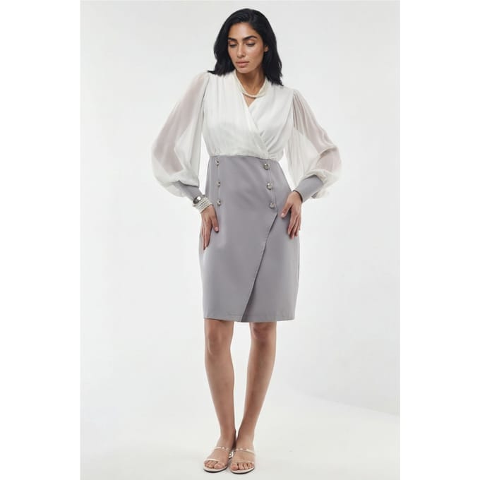 V-hals Midi Jurk met Knopdetail