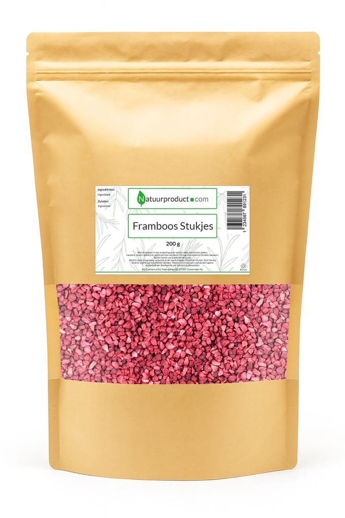 Natuurproduct Gevriesdroogde Framboos Crunch - 200 gram - Knapperige Stukjes Framboos - 100% Puur Fruit Zonder Suiker - Ideaal als Topping & Snack