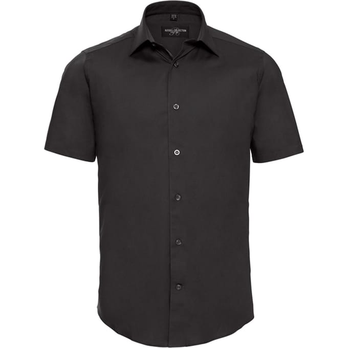 Russell Collection Heren Stretch Overhemd Met Korte Mouwen (Zwart)