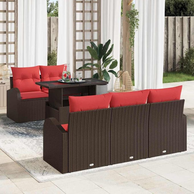 vidaXL - Tuinbank - Set - 6 - st - Bruin - Poly - Riet