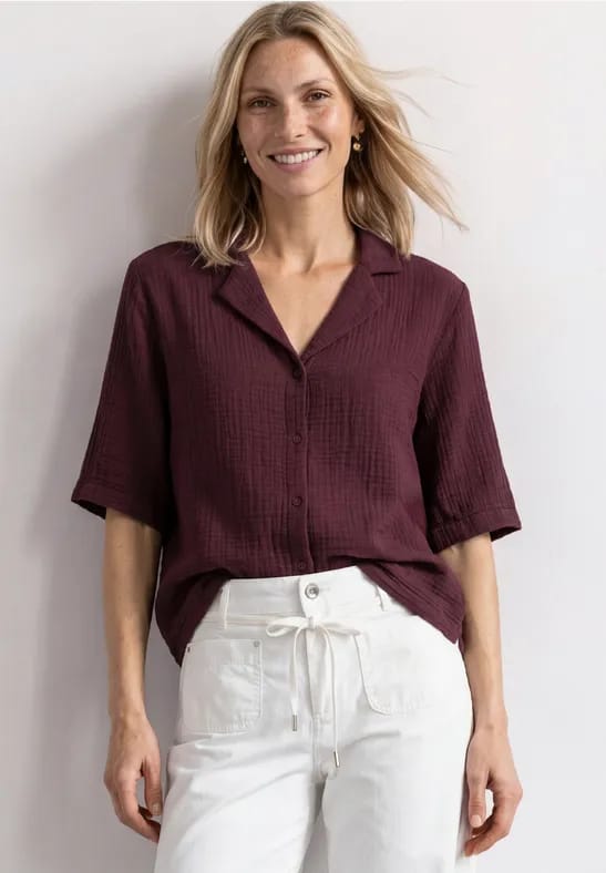 Mousselineblouse met bowlingkraag