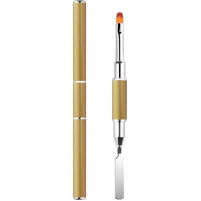 2 IN 1 Design Nail Brush and Spatula,Nail Brush Tool for Acrylic Nails Extension doré