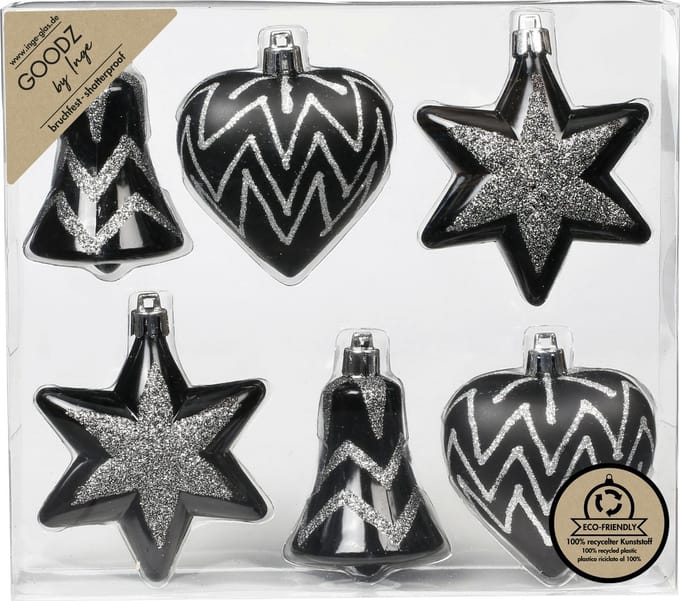 Inge Christmas kersthangers - 6x - figuurtjes - zwart - 9 cm - kunststof