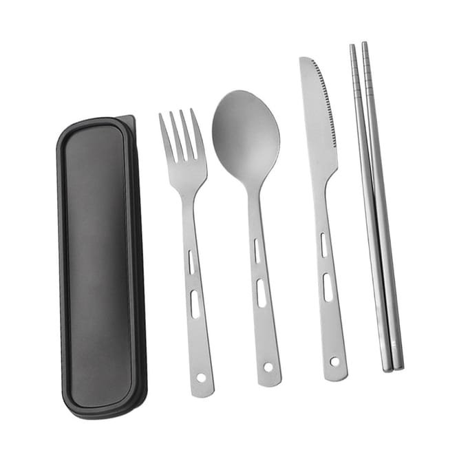 Buiten Titanium Servies Set Draagbaar Lichtgewicht Vork Lepel Mes Eetstokjes Bestekset gray