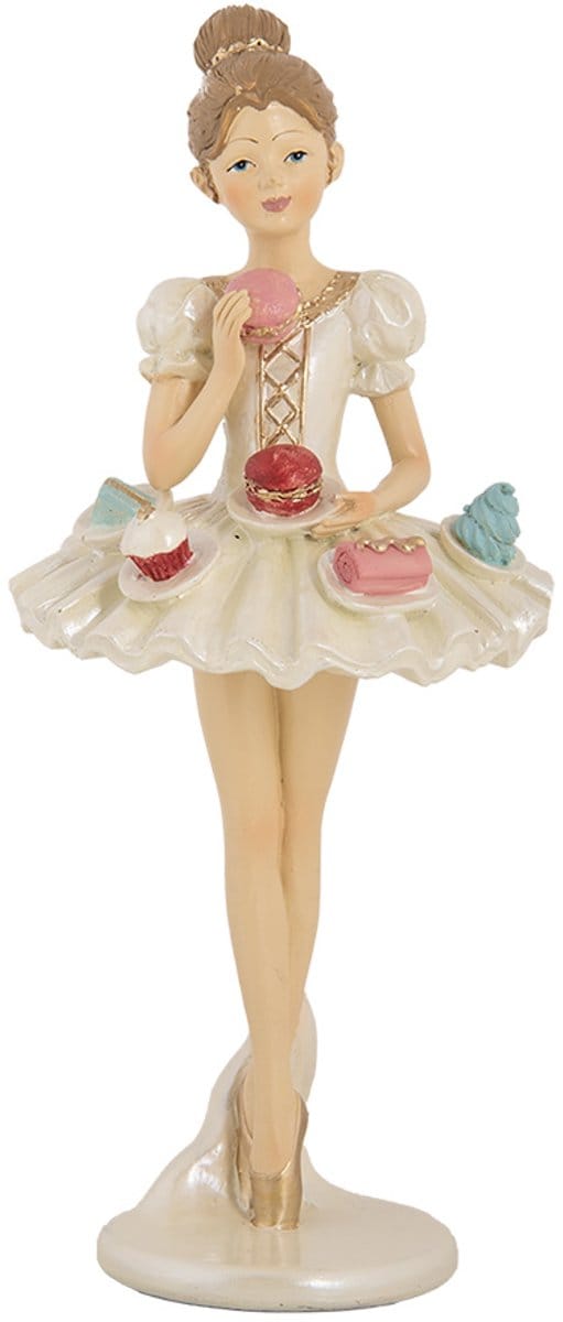 Clayre & Eef Decoratie Beeld Ballerina Ø 10x24 cm Wit Beige Kunststof