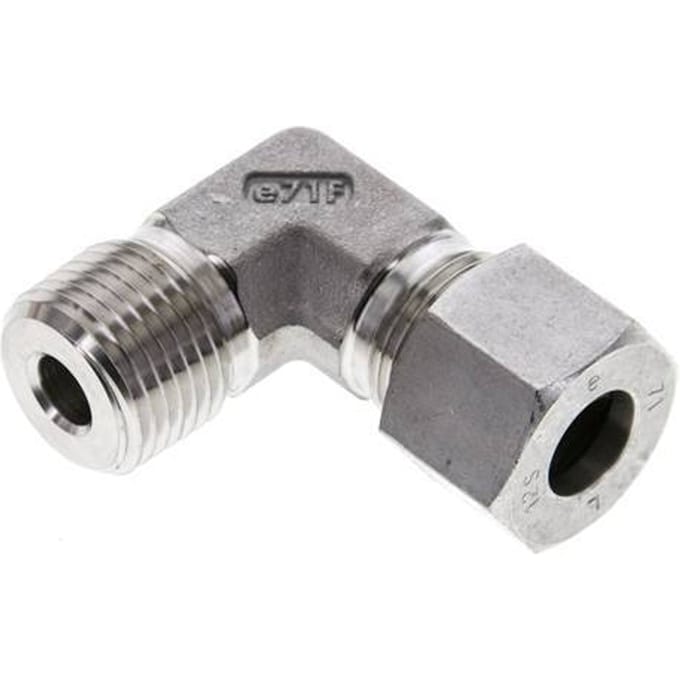 1/2'' NPT Buitendraad x 12S RVS Elbow 90deg Snijring 630 Bar DIN 2353 - FL2E-MC-ST-012N-12-S