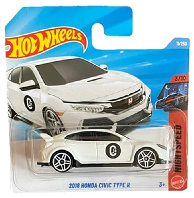 HOT WHEELS 2018 HONDA CIVIC TYPE R WHITE 11/250 HW NIGHT SPEED 3/10 SHORT CARD