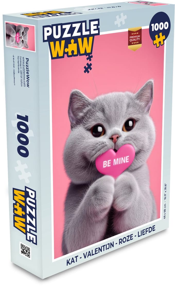 Puzzel Kat - Valentijn - Roze - Liefde - Legpuzzel - Puzzel 1000 stukjes volwassenen
